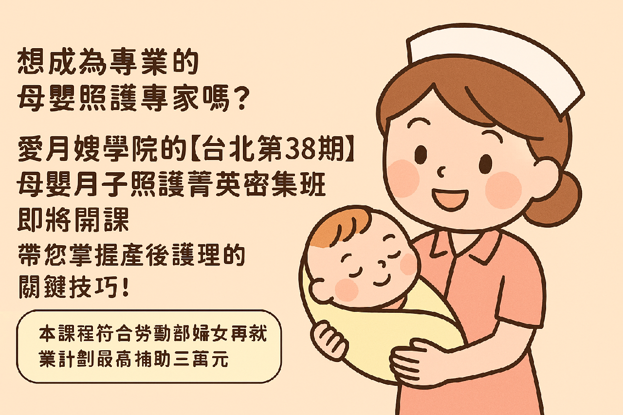想成為專業的母嬰照護專家嗎？台北第38期母嬰月子照護菁英密集班熱烈招生中！